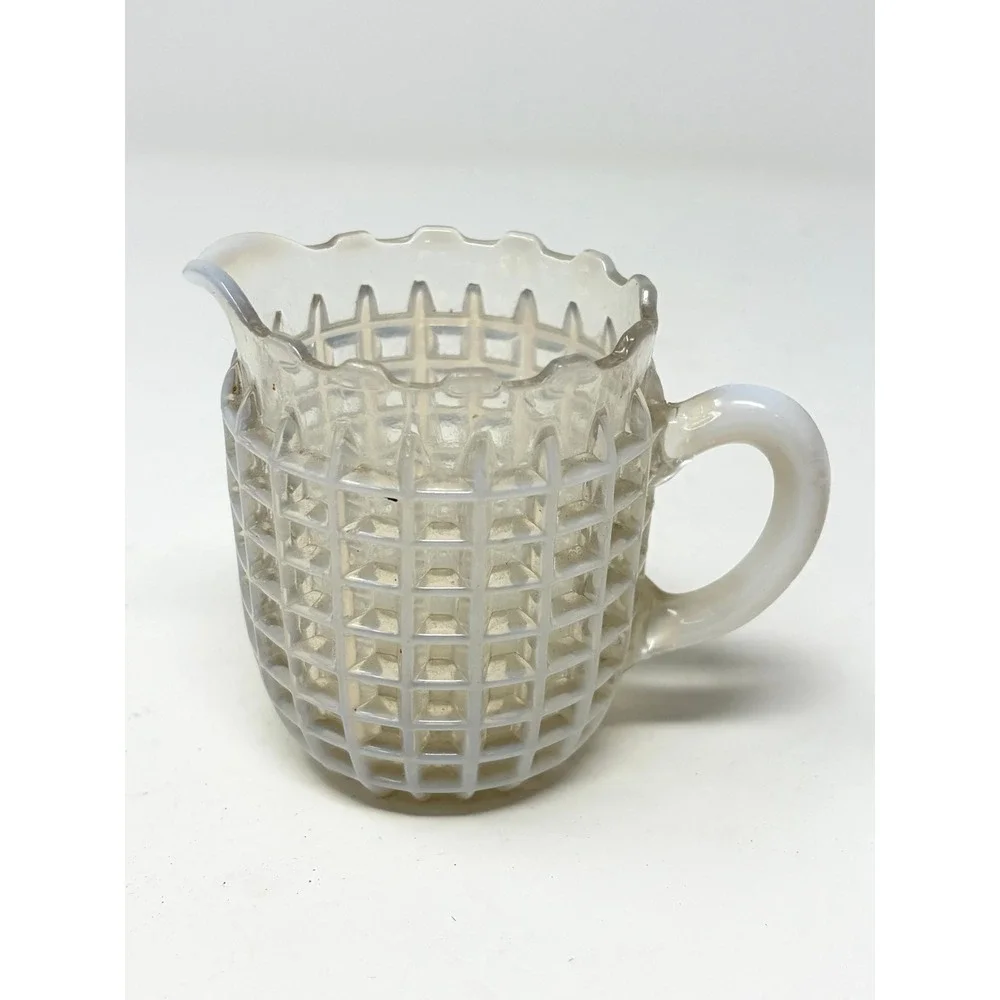 Beatty Waffle Opalescent Glass Creamer Antique 3 inch Victorian EAPG